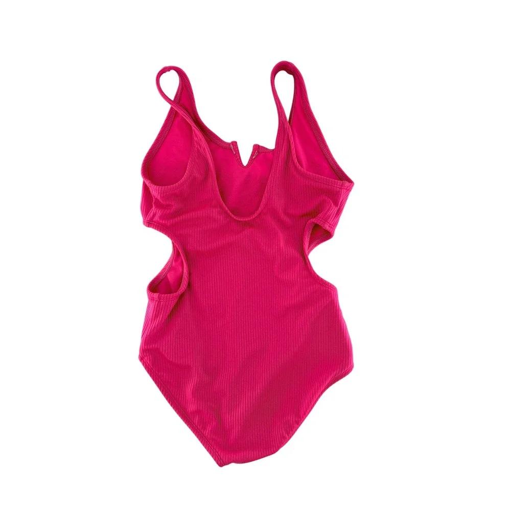 Art Class Hot‎ Pink Ribbed Cut Out One Piece Swimsuit Kids Size S (6/7)